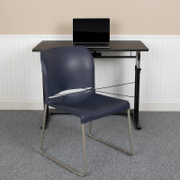 Flash Furniture RUT-238A-NY-GG HERCULES Series 880 lb. Capacity Navy Full Back Contoured Stack Chair with Gray Powder Coated Sled Base